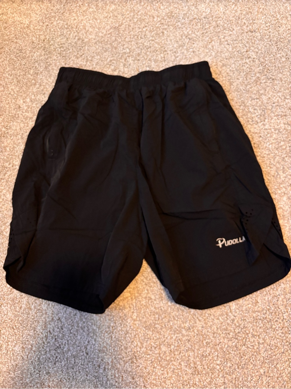 Pudolla Black Athletic Shorts with Logo